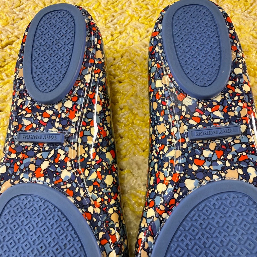 Tory Burch Minnie Travel Ballet Flats Blue Multi Confetti Mosaic Patent Leather - Picture 13 of 16